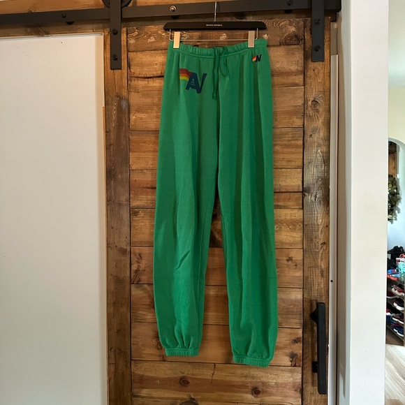 Aviator Nation Green Sweatpants with Yellow Logo - Picture 1 of 3